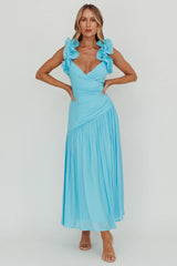 Kinley Ruffle Strap Maxi Dress Blue