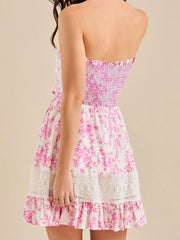 Boho Off Shoulder Floral Print Ruffled Beach Vacation Mini Dress