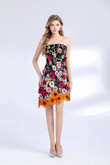 3D Flower Embroidery Hollow Out Lace Mini Robe Party Vestidos Wedding Short Dress