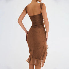 Elegant Cross-Border Mesh Tight-Fitting Backless Pleated Dress