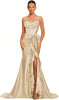 Elegant Spaghetti Straps Satin off Shoulder Backless Cocktail Prom Maxi Dresses