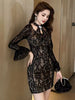 Elegant Flare Sleeve Slim Shiny Sequin zipper Evening Mini Dress
