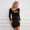 Elegant Irregular Collar Spice Long Sleeve Mini Dress