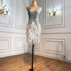 Sleeveless Beading Feathers Party Short Dress
