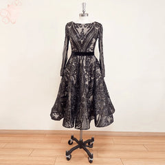 Elegant Tea Length Sequin Short Prom Party Gowns