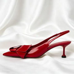 High Quality Patent Leather Pumps Pointed Toe Bow Detail High Heel