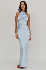 Gelato Pearl Strap Halter Maxi Dress Blue
