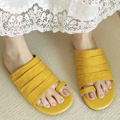 High Quality Satin Flat Sandals Round Head Soft Bottom Sandals Comfortable Non-slip Vacation Beach Shoes