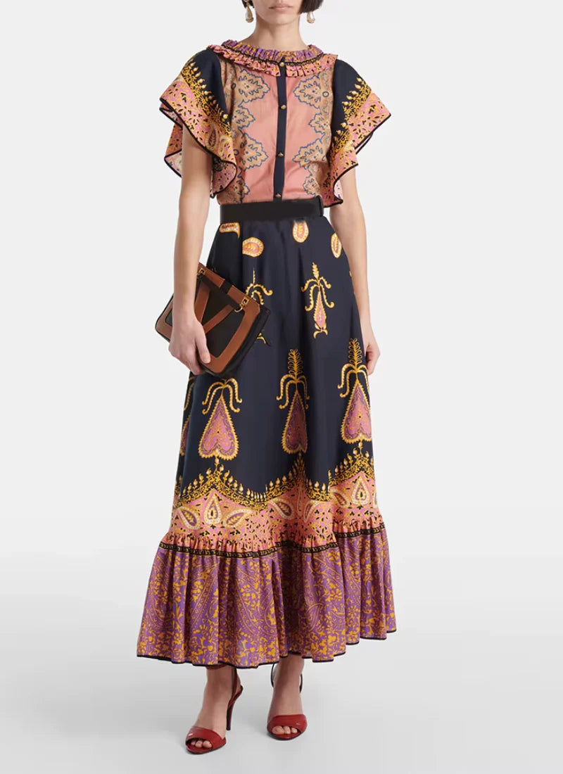 Loose Spliced Lace Up Round Neck Sleeveless Patchwork Printing Dress