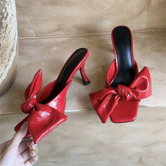 Butterfly-kont Square Toe Slippers Thin High Heel