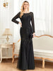 Elegant Sequins Long Sleeves Floor-Length Maxi Prom Dress