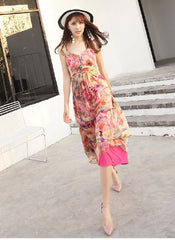 Strapless Floral Real Silk Evening Party Dresses
