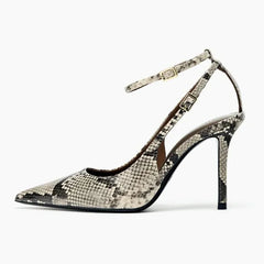 Snake Print Design Pumps Pointed-Toe  Ankle Strap High Heel
