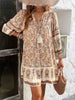 Bohemian V-Neck Chic Printed Lantern Sleeve Mini Loose Dress