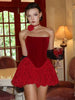 3D Lace Ruffle Velvet Strapless Club Bandage Corset Party Dresses