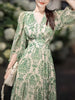 Casual Lantern Sleeve V-neck Waist Slimming Floral Maxi Dress