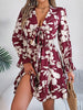 Elegant Flower Print Tie Bow V-Neck Long Sleeved Mini Dress