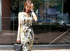 Elegant Lace up Print Slim Pencil Sheath Chic Office Party Bohemian Beach Midi Dresses