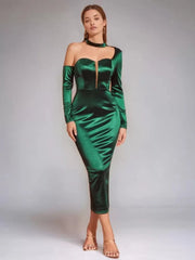 Elegant Embellished Collar Sheer Semi Formal Midi Dress