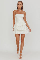 Destini Strapless Layered Frill Mini Dress Off White