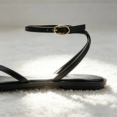 Unique Metal Detail Flat Sandals for Ankle Straps Buckle Designer Shoes