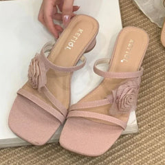 Elegant Bow Design Brand Slippers Square Toe Narrow Band Slide Sandals Open Toe Beach Sandals Sandalias Mujer