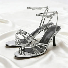 Silver Ankle Strap High Heel