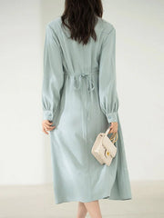 Maxi Dress V-Neck Polyester Casual Buttons Floor Length Dress