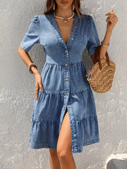 Women's Button Down V-Neck Dress