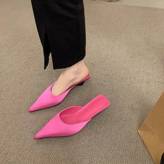 Luxury Pointed Toe Mules Slipper Candy Color Ladies Elegant Dress Sandal Square Low Heel