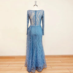 Elegant Boat Neck Mermaid Lace Evening Night Dress for Women