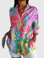 Women's Vibrant Artistic Button-Up Blouse
