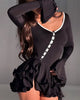Casual Flare Sleeve Ruffle Irregular Single-breasted V Neck High Waist Slim A-line Mini Dress