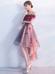 Off The Shoulder Lace Applique A Line Tulle Short Sleeve Prom Party Dress