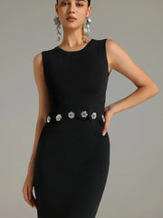 Luxury O-neck Elegant Sleeveless Flower Short Top Long Slim Skirt Party Dinner Dress