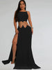 Elegant Backless Bandage Holiday Hollow Out O-Rings Metal Long Maxi Dresses