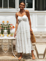 Elegant Spaghetti Strap Lace Patchwork Long Dress