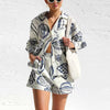 Casual Turn Down Collar Long Sleeve Button Shirt And Shorts Tow Piece Set