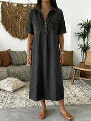 Women's Casual Short-sleeved Polo Collar Denim Dress