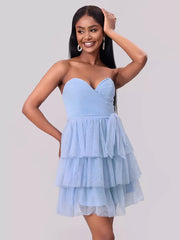 Elegant Sleeveless Sweetheart Neckline Tiered Ruffle Layered Mini Party Dress