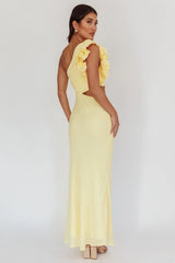 Deanna One-Shoulder Ruffle Maxi Dress Yellow