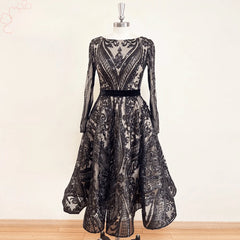 Elegant Tea Length Sequin Short Prom Party Gowns