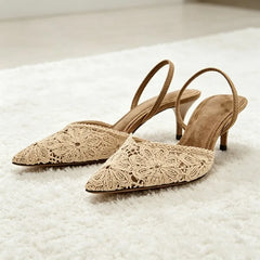Luxury Embroidered Flower Slingback Heel