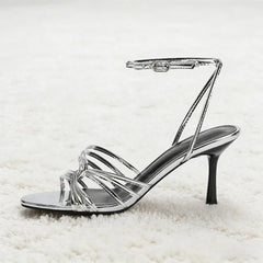 Silver Ankle Strap High Heel