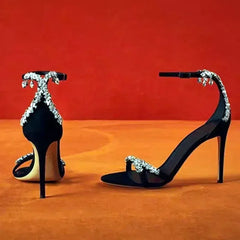 Luxury Design Sandals Crystal Chains Decor High Heel