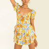 Casual V Neck Short Sleeve Patchwork Ruffles Backless Floral Printing Short Dress