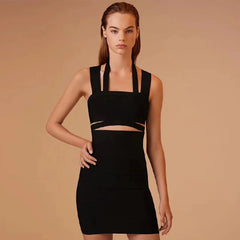 Halter Spaghetti Strap Hollow Out Evening Party Dress