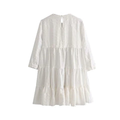 Casual Pleated O Neck Three Quarter Sleeve Mini Dresses