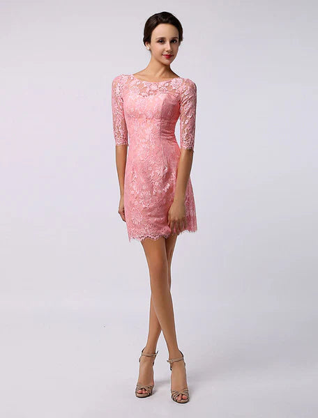 Sweetheart Bateau Half Sleeve Short Lace Wedding Guest Bridesmaid Dress