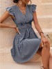 Casual Zipper Stripped Printing Empire Butterfly Sleeves Mini Dress